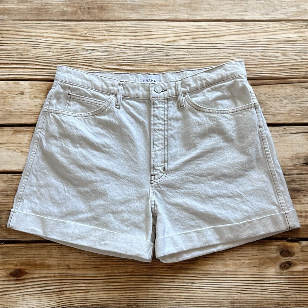 Frame High Rise Cuffed Organic Cotton Denim Shorts Jorts Waist Size 32